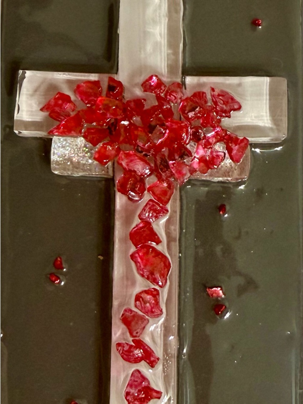 Red Glass Accent Cross Wall Art - Modern Home Decor